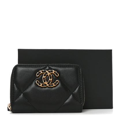 Chanel Lambskin Quilted Chanel 19 Zip Around Coin Purse Wallet Black 8 of 8