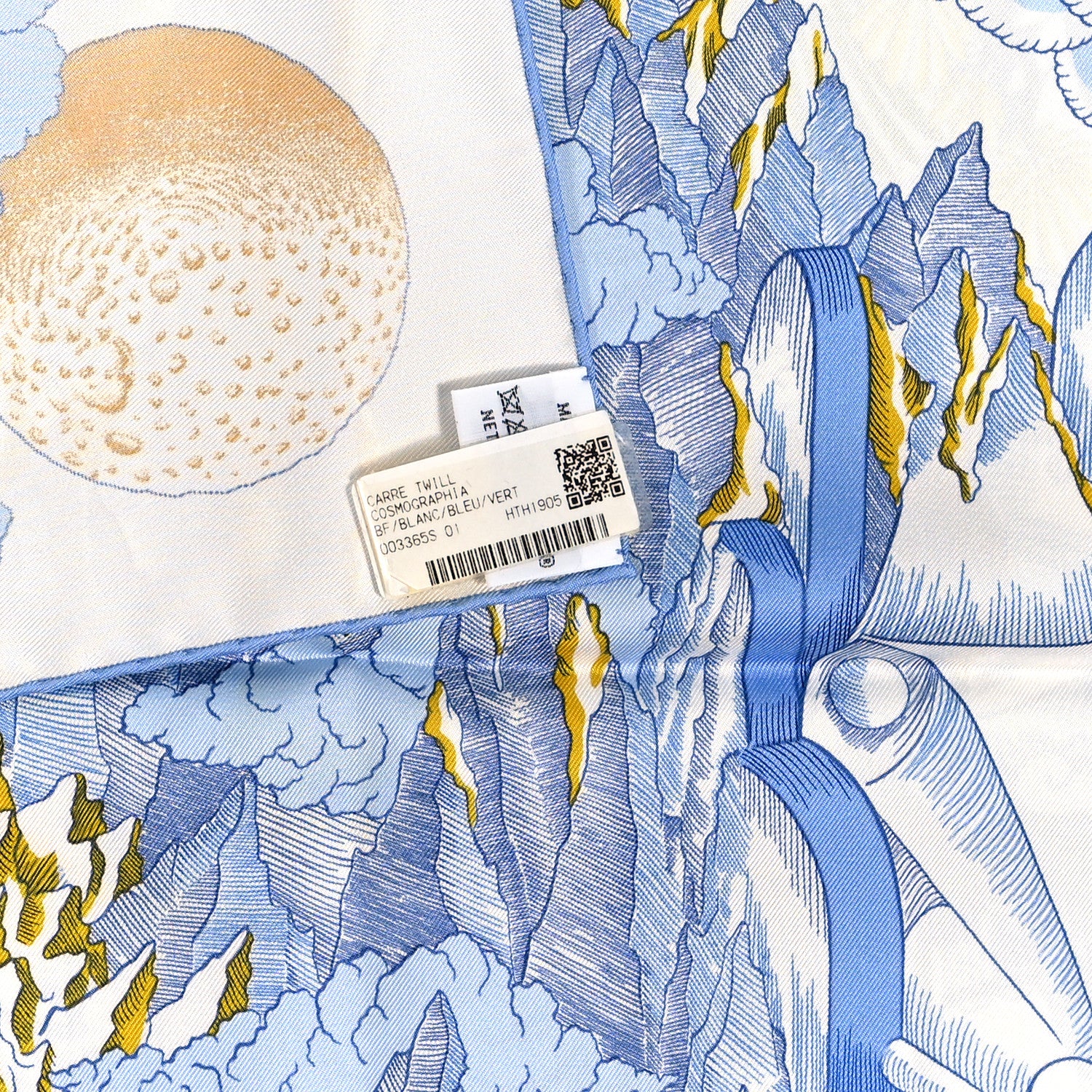 Hermes Silk Cosmographia Universalis Scarf 90 White Bleu Vert 3 of 5