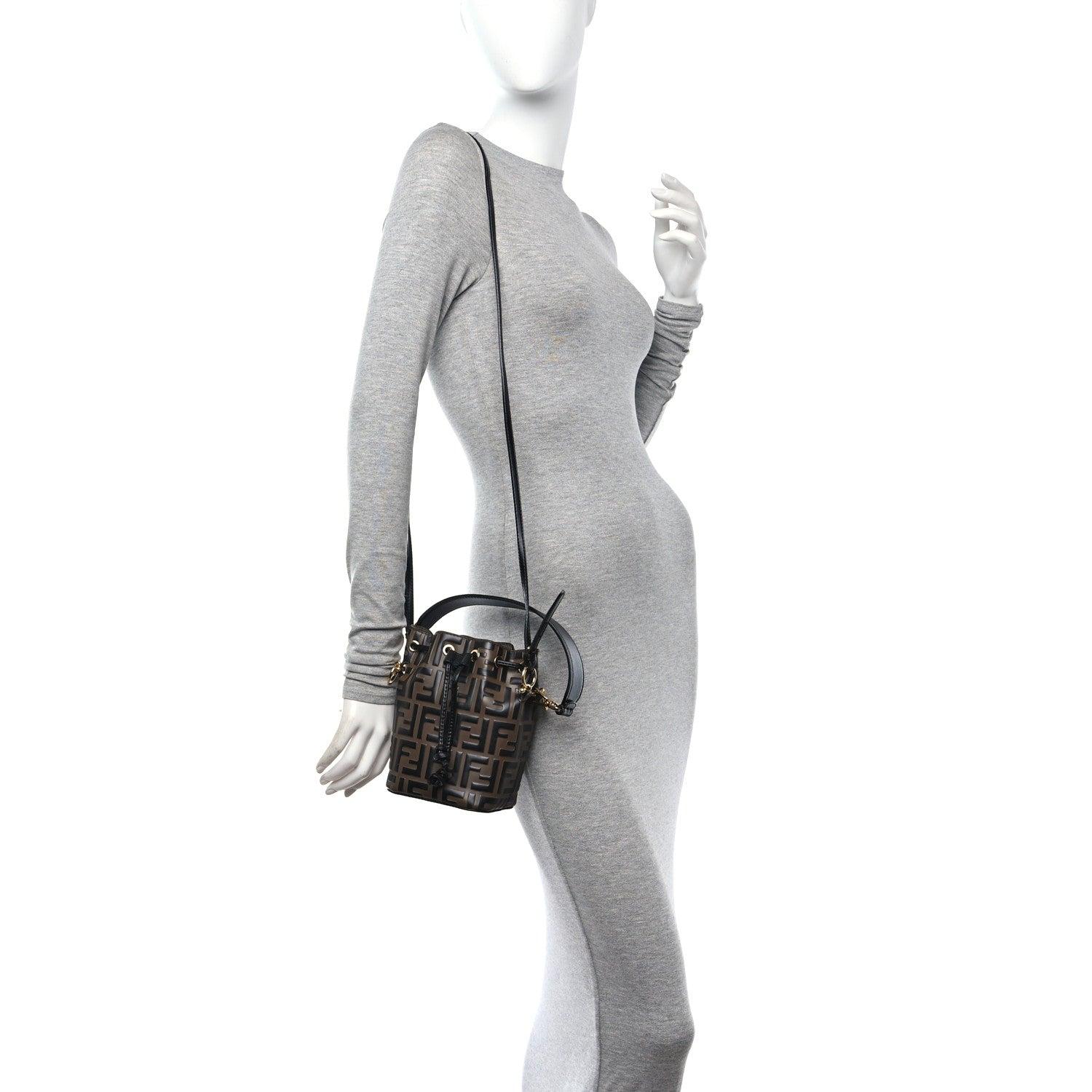 Fendi Vitello Liberty F is Fendi Bi-Color FF 1974 Embossed Mini Mon Tresor Bucket Bag Maya Black 2 of 11
