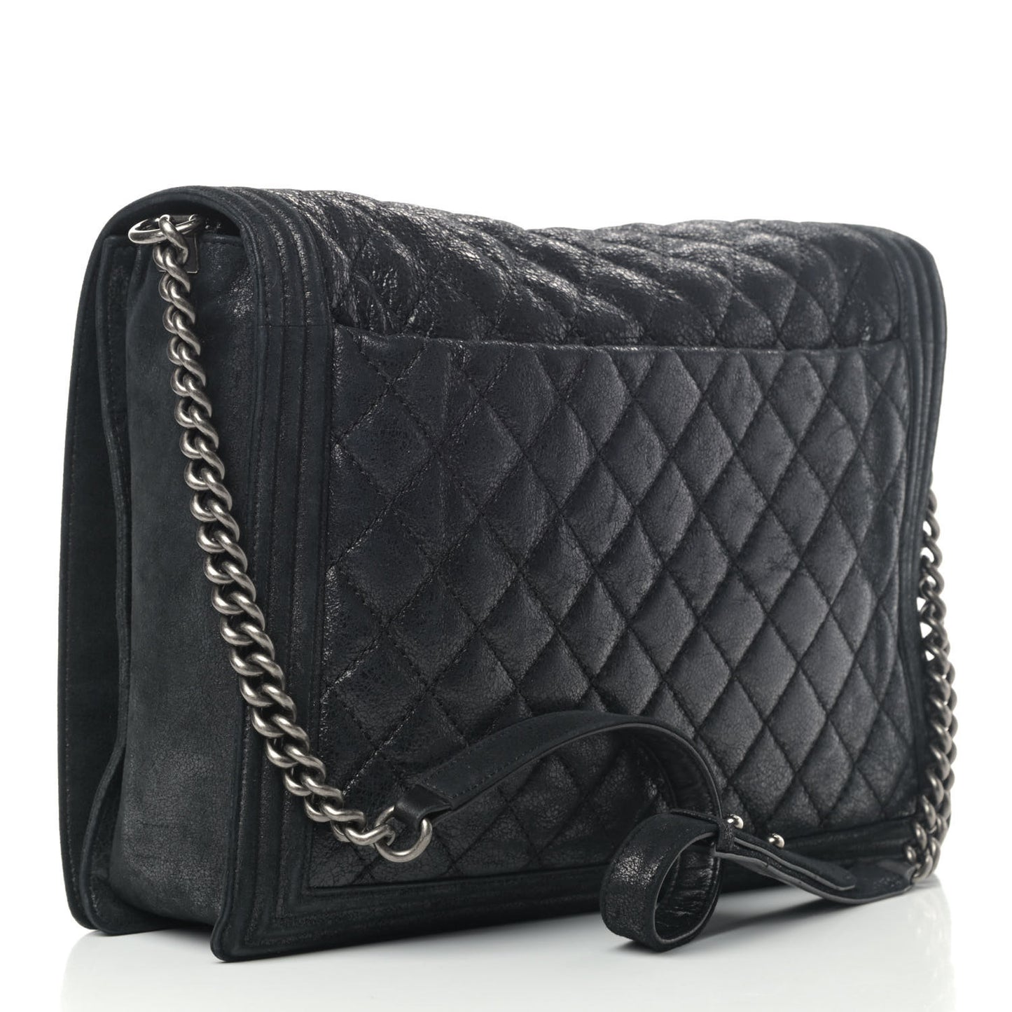 Goatskin Quilted Large Gentle Boy Flap Black