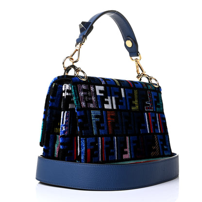 Fendi Velvet Vitello Dolce Fun Fair Kan I Shoulder Bag Blue Multicolor 2 of 5