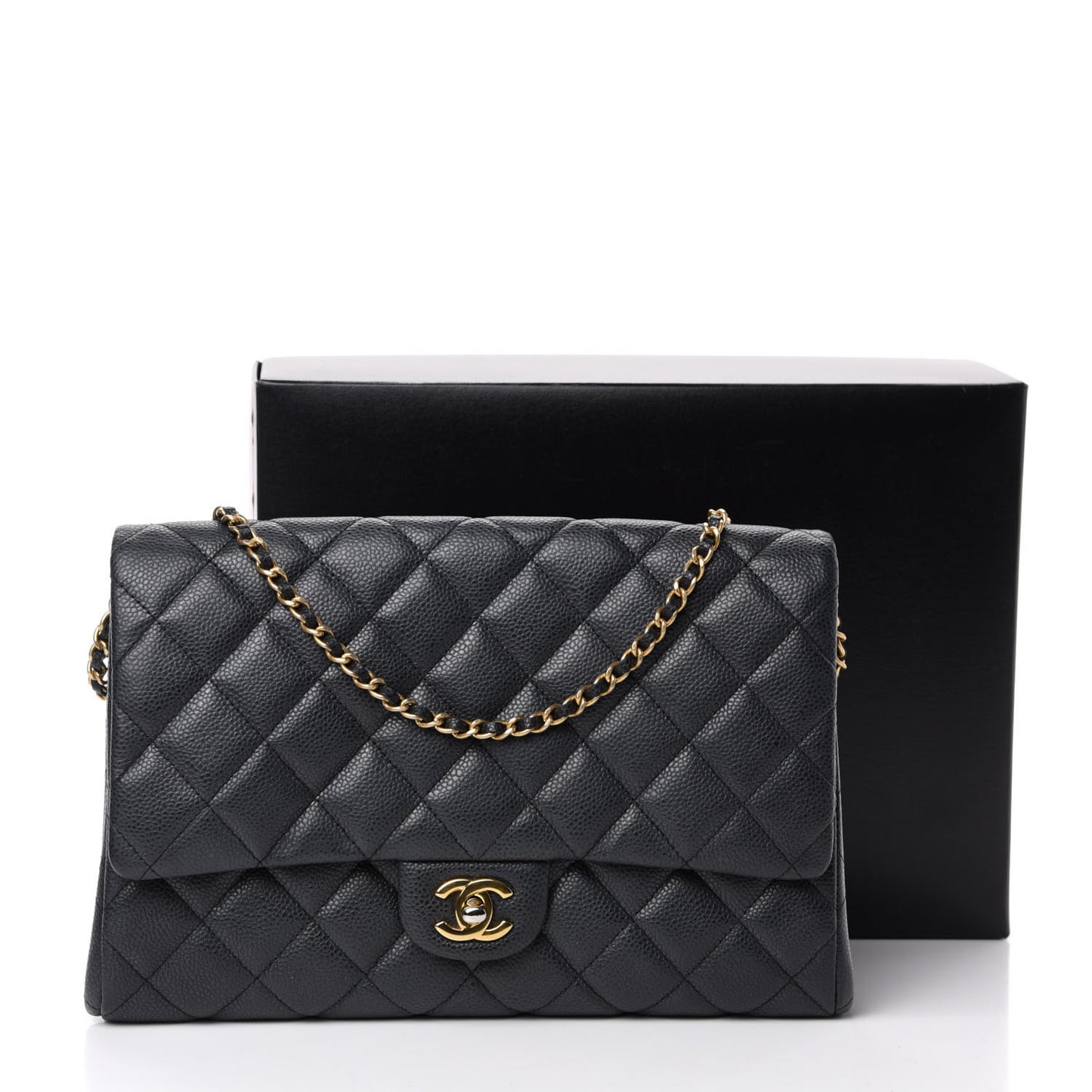 Caviar Quilted Clutch With Chain Flap Black
