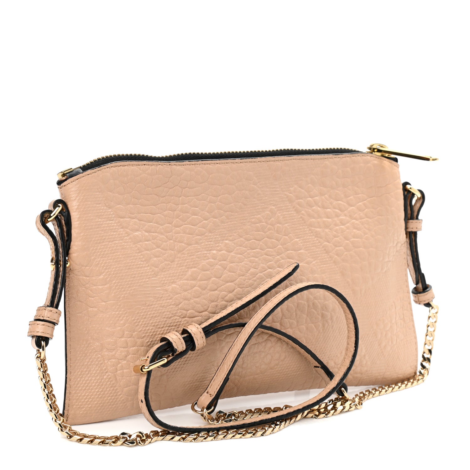 Burberry Signature Grain Calfskin Check Embossed Peyton Crossbody Clutch Bag Apricot 3 of 11