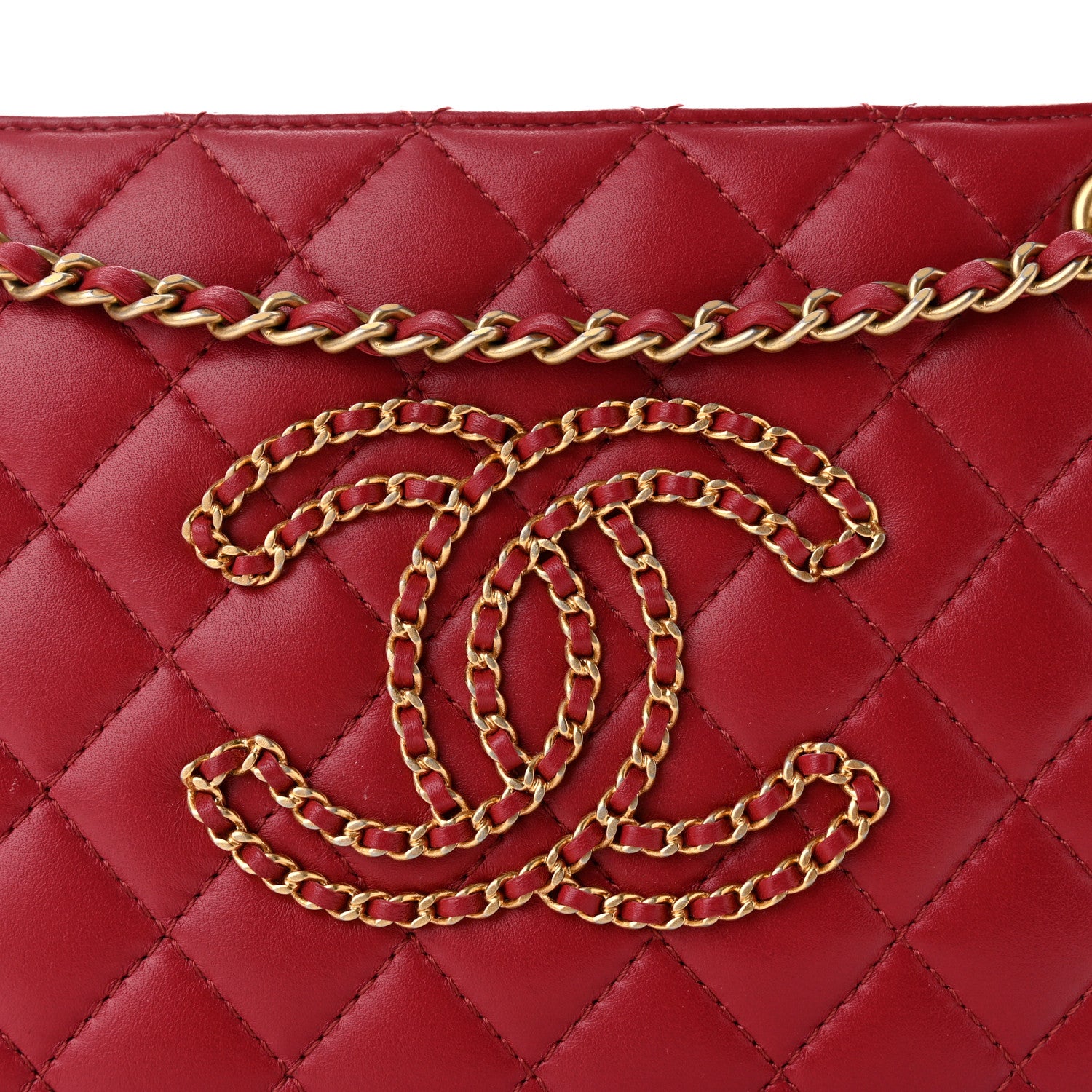 Chanel Calfskin Quilted Small CC Chain Accordion Tote Red 8 of 11