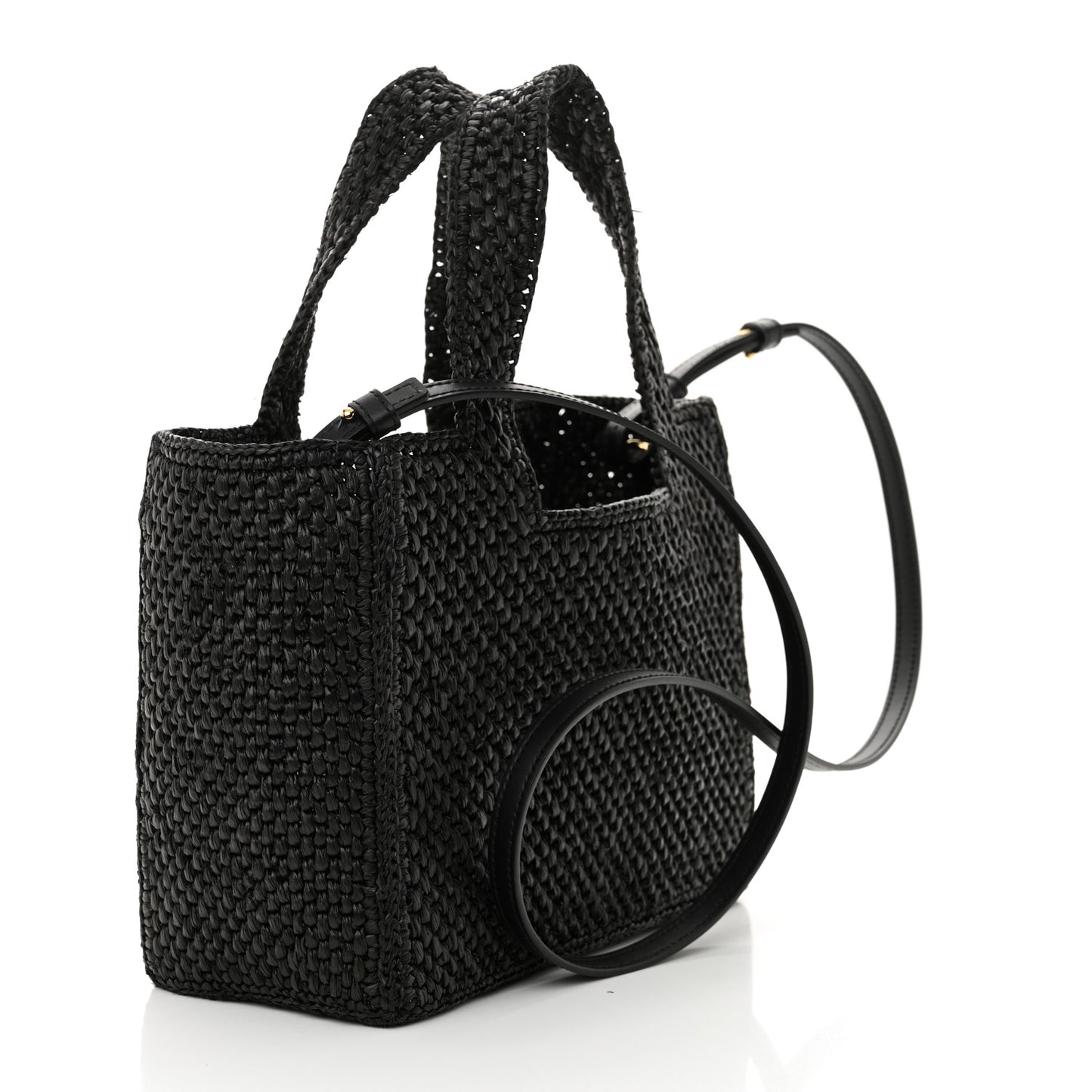 Raffia Small Paula's Ibiza Logo Tote Black White