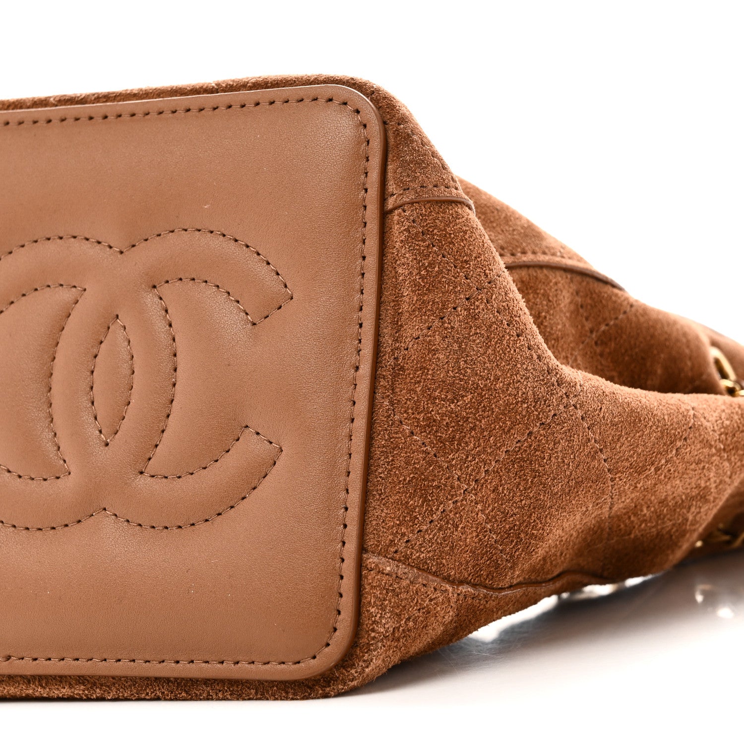 Chanel Suede Quilted Bucket Bag With Chain Camel 10 of 11