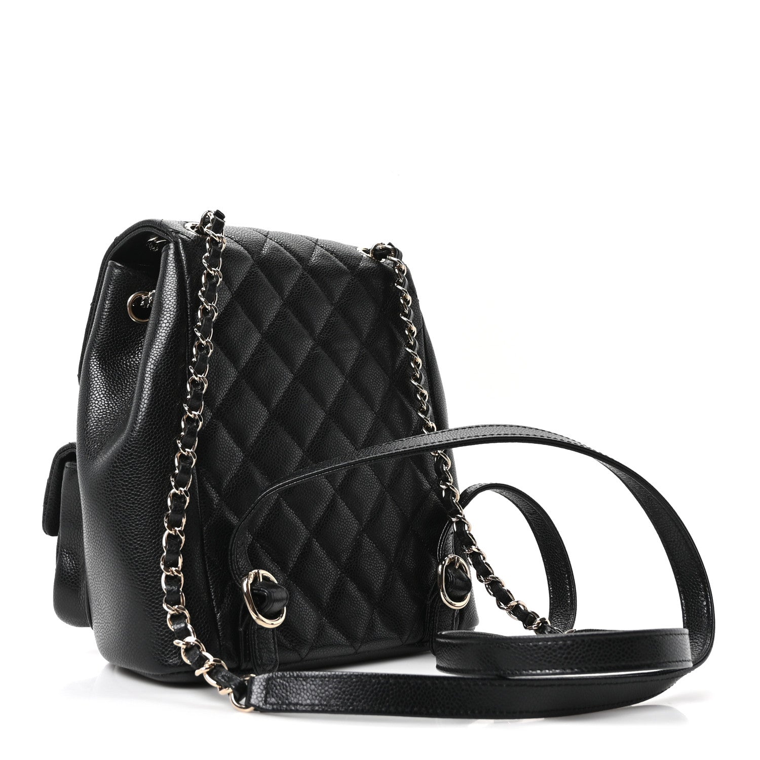 Chanel Shiny Caviar Quilted Medium Duma Pockets Drawstring Backpack Black 2 of 10
