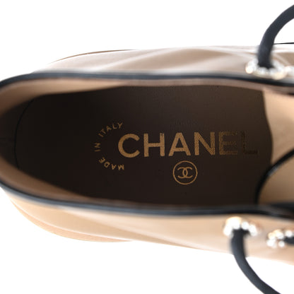 Chanel Calfskin Lace Up CC Short Boots 37 Beige Black 7 of 9