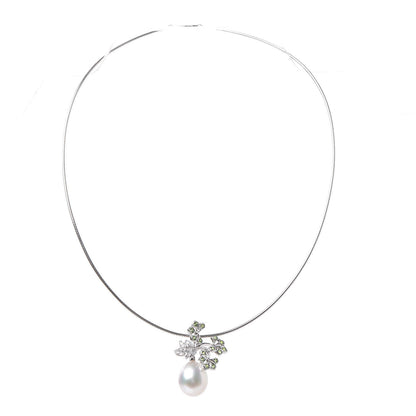 Mikimoto 18K White Gold Diamond Demantoid Garnet Akoya Pearl Flower Drop Pendant Necklace 3 of 6