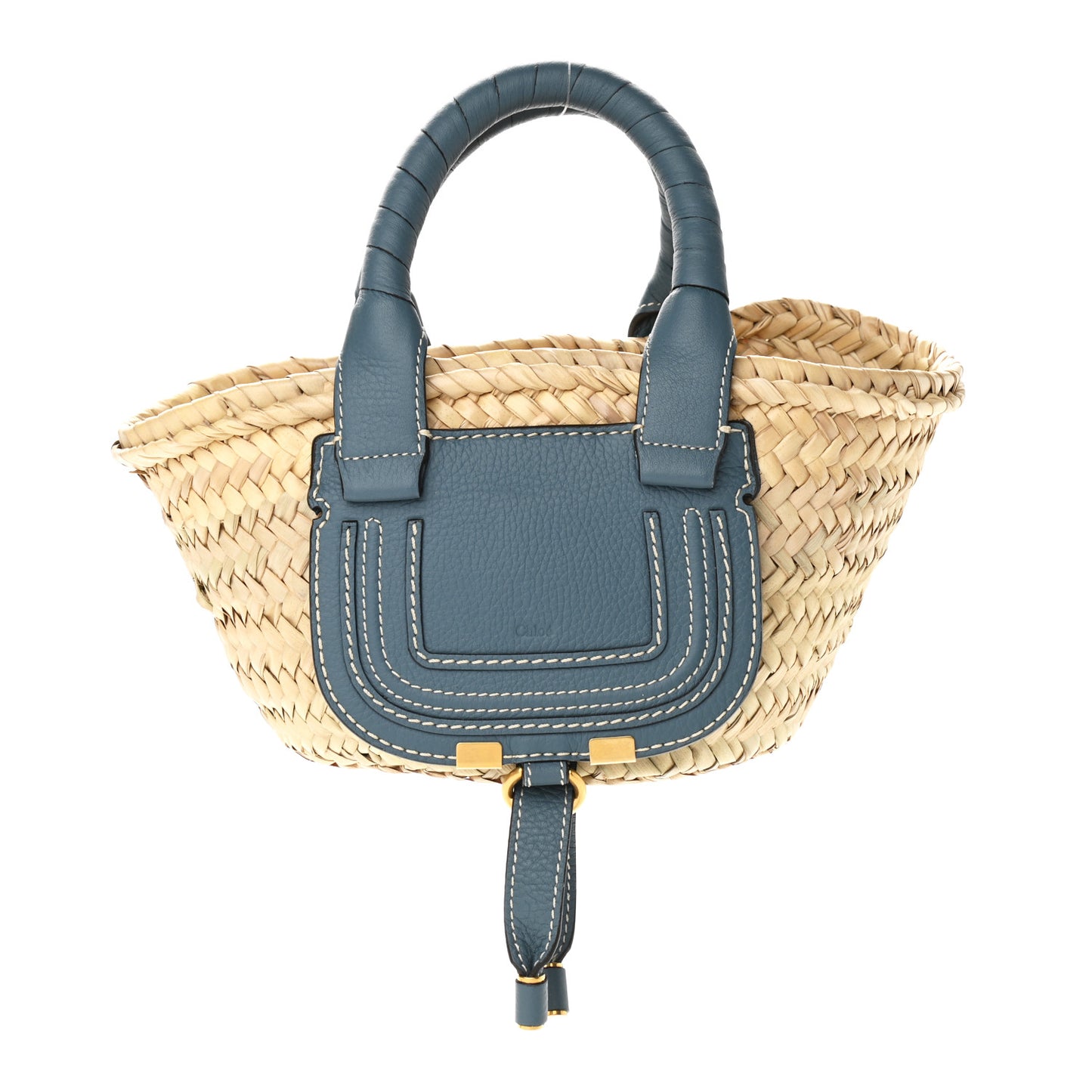 Raffia Small Grain Calfskin Small Marcie Basket Mirage Blue