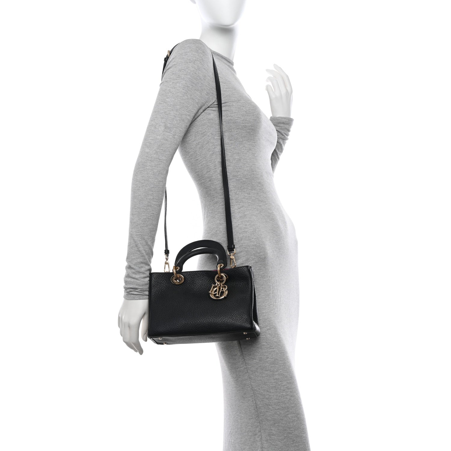 Christian Dior CHRISTIAN DIOR Bullcalf Small Diorissimo Tote Black Rose Indien 2 of 10