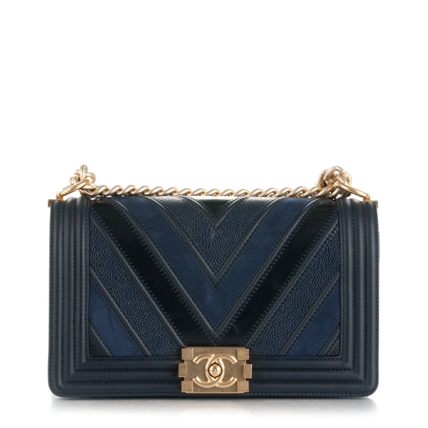 Chanel Caviar Suede Calfskin Chevron Medium Boy Flap Navy 1 of 8