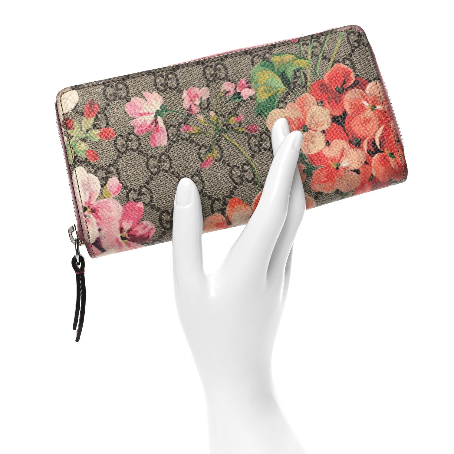 Gucci GG Supreme Monogram Blooms Zip Around Wallet Beige Multicolor Dry Rose 2 of 11