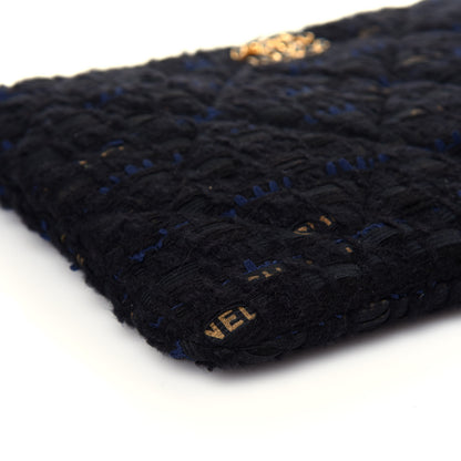 Chanel Tweed Quilted Large Chanel 19 Pouch Black Navy Gold 8 of 13