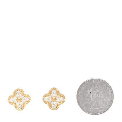 Van Cleef & Arpels 18K Yellow Gold Diamond Vintage Alhambra Earrings 2 of 4