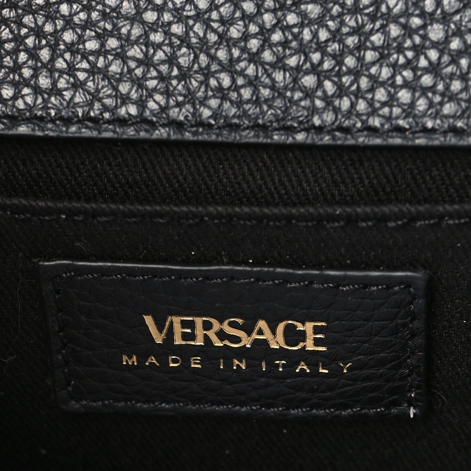 Versace Grainy Calfskin Virtus V Mini Wallet Chain Crossbody Black 6 of 8