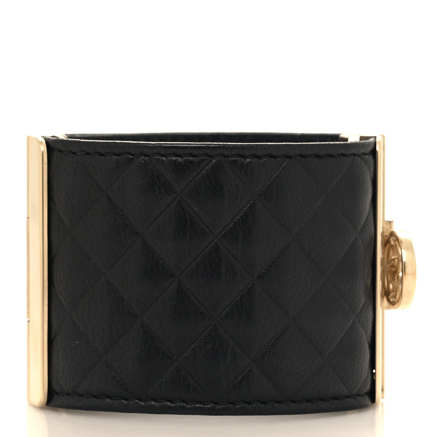 Chanel Calfskin Quilted CC Wide Cuff S Black 3 of 5