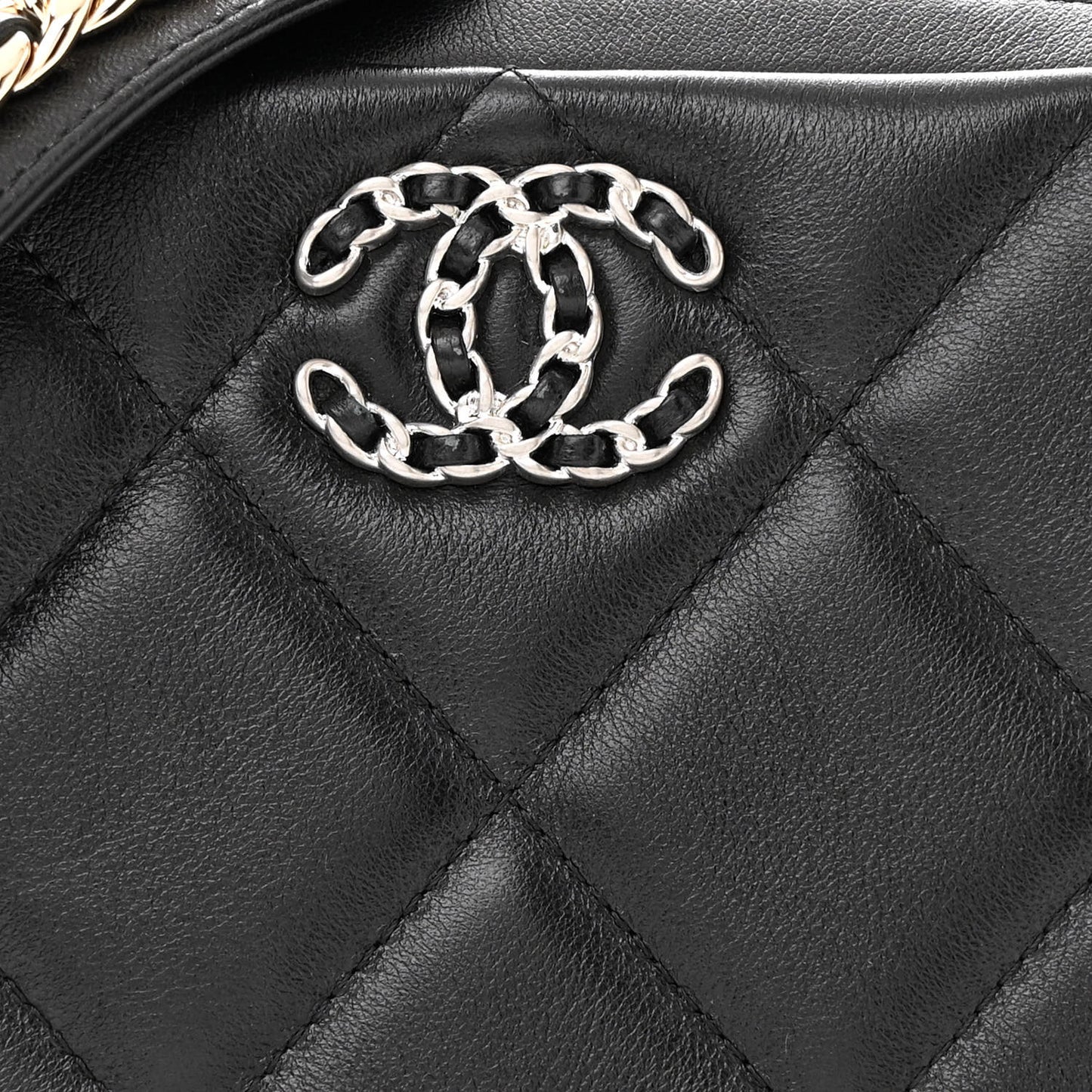 Goatskin Quilted Chanel 19 Camera Crossbody Case Black