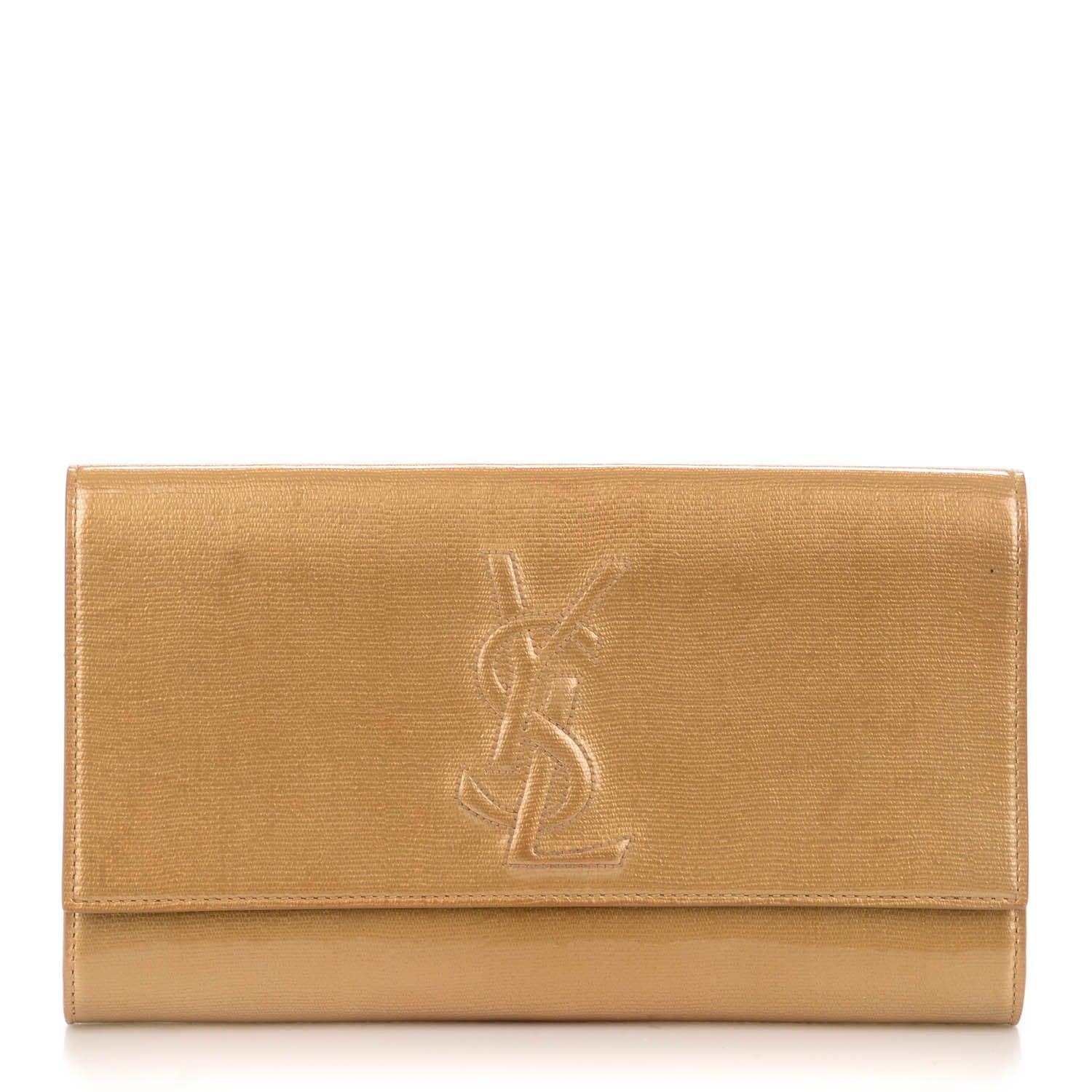 Saint Laurent Patent Textile Large Belle De Jour Clutch Beige 1 of 6