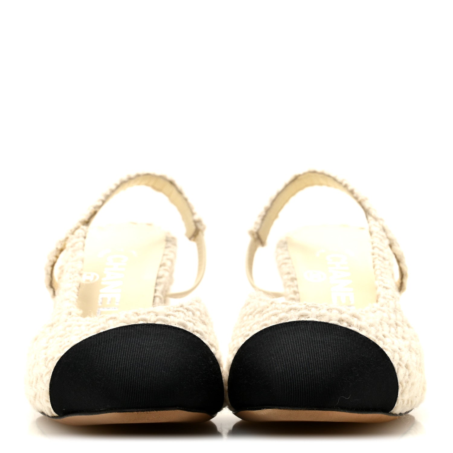 Chanel Tweed Cap Toe CC Slingback Pumps 36 Ivory Black 3 of 9