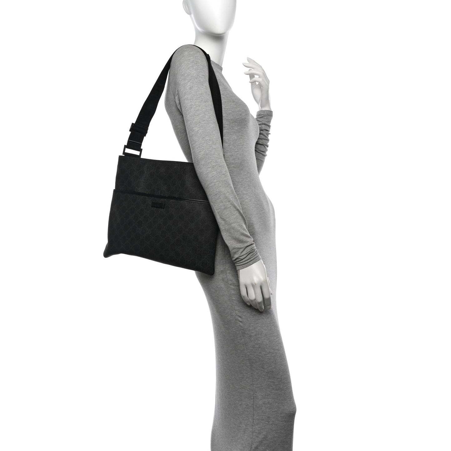 GG Plus Monogram Medium Flat Messenger Bag Black