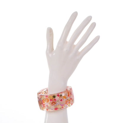 Chanel Resin CC Camellia Floral Cuff Transparent Pink Gold 2 of 6