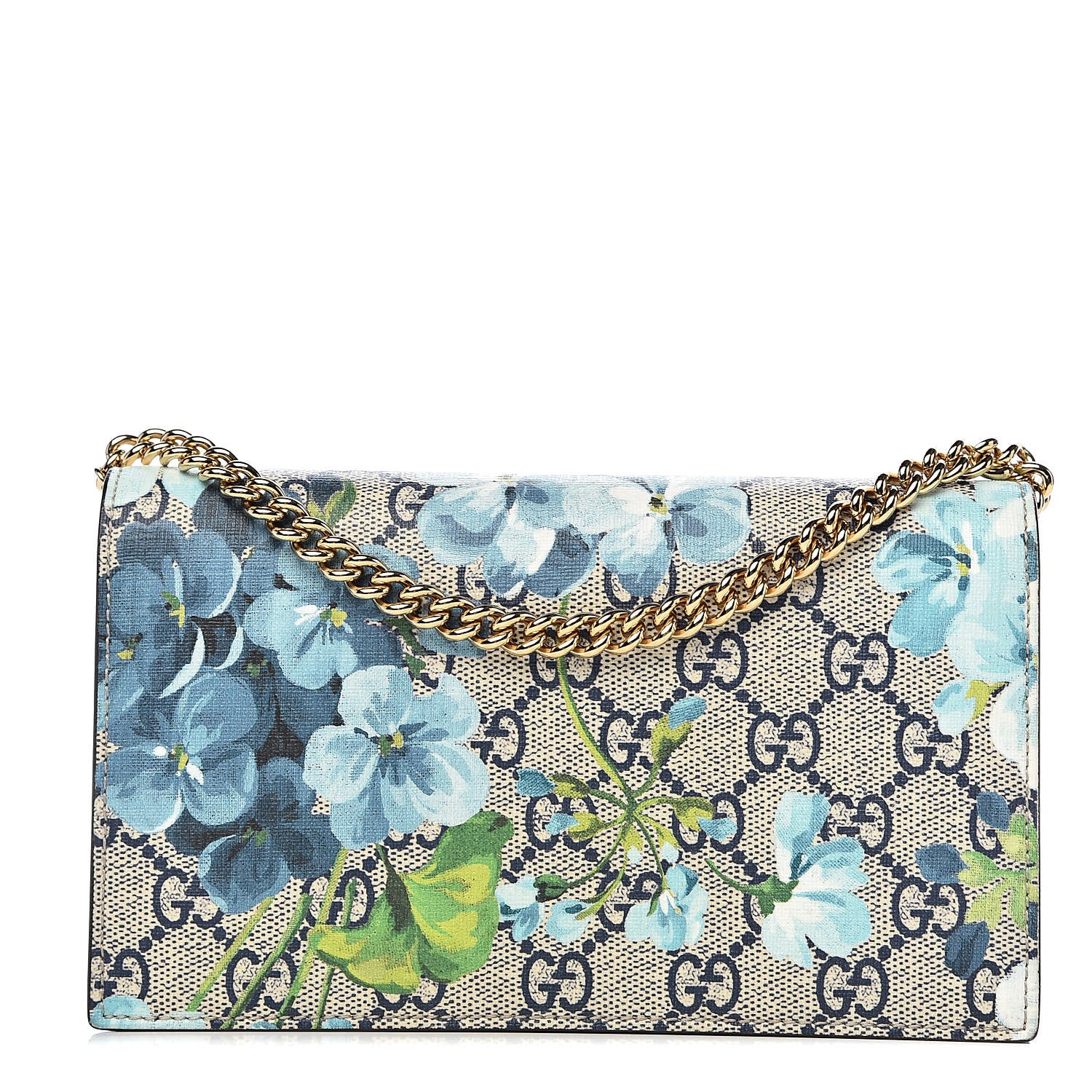 Gucci GG Supreme Monogram Blooms Chain Wallet Blue 1 of 11