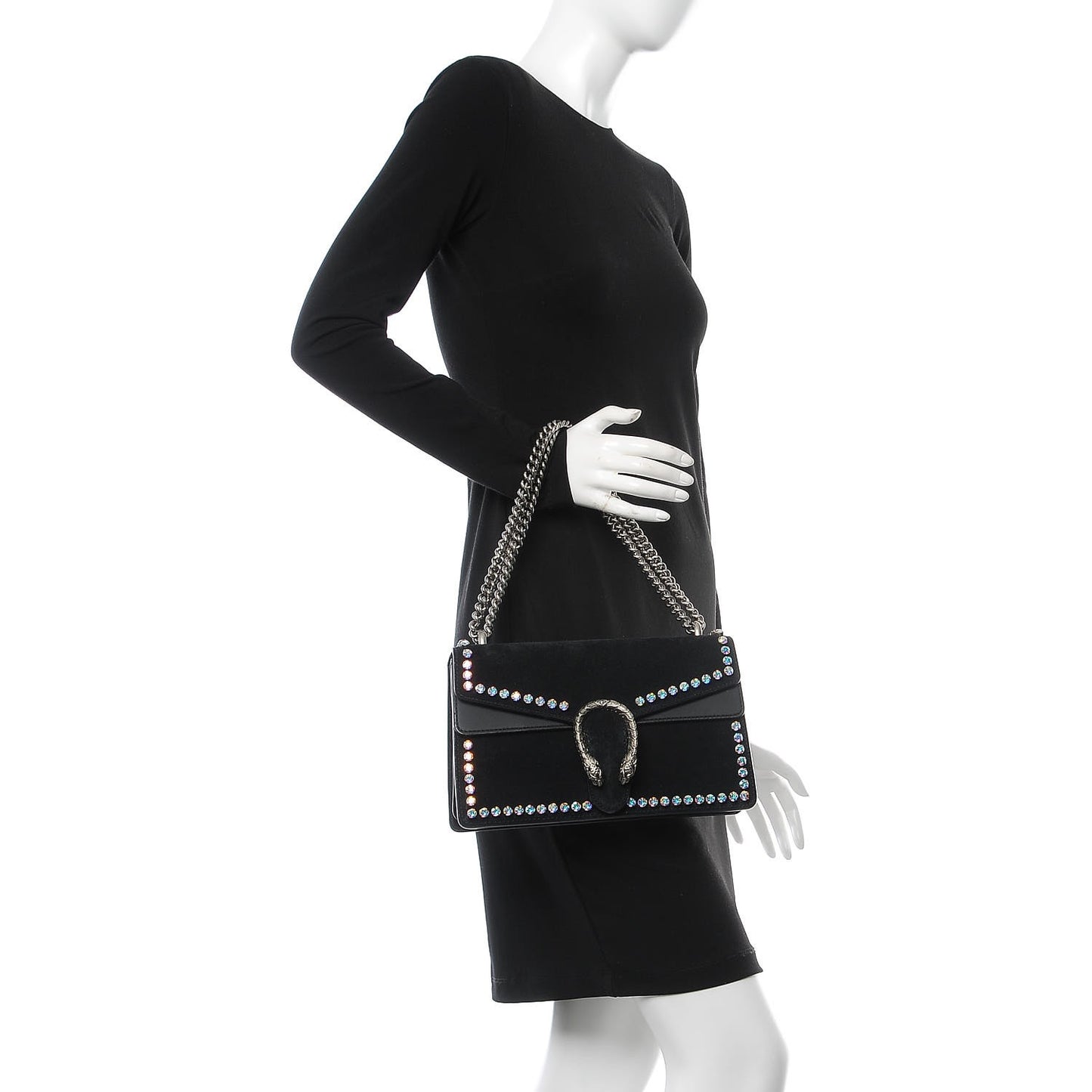 Suede Crystal Small Dionysus Shoulder Bag Black