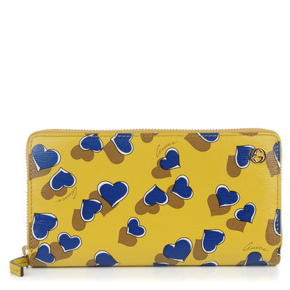 Gucci Calfskin Heartbeat Print Zip Around Wallet Yellow 1 of 7
