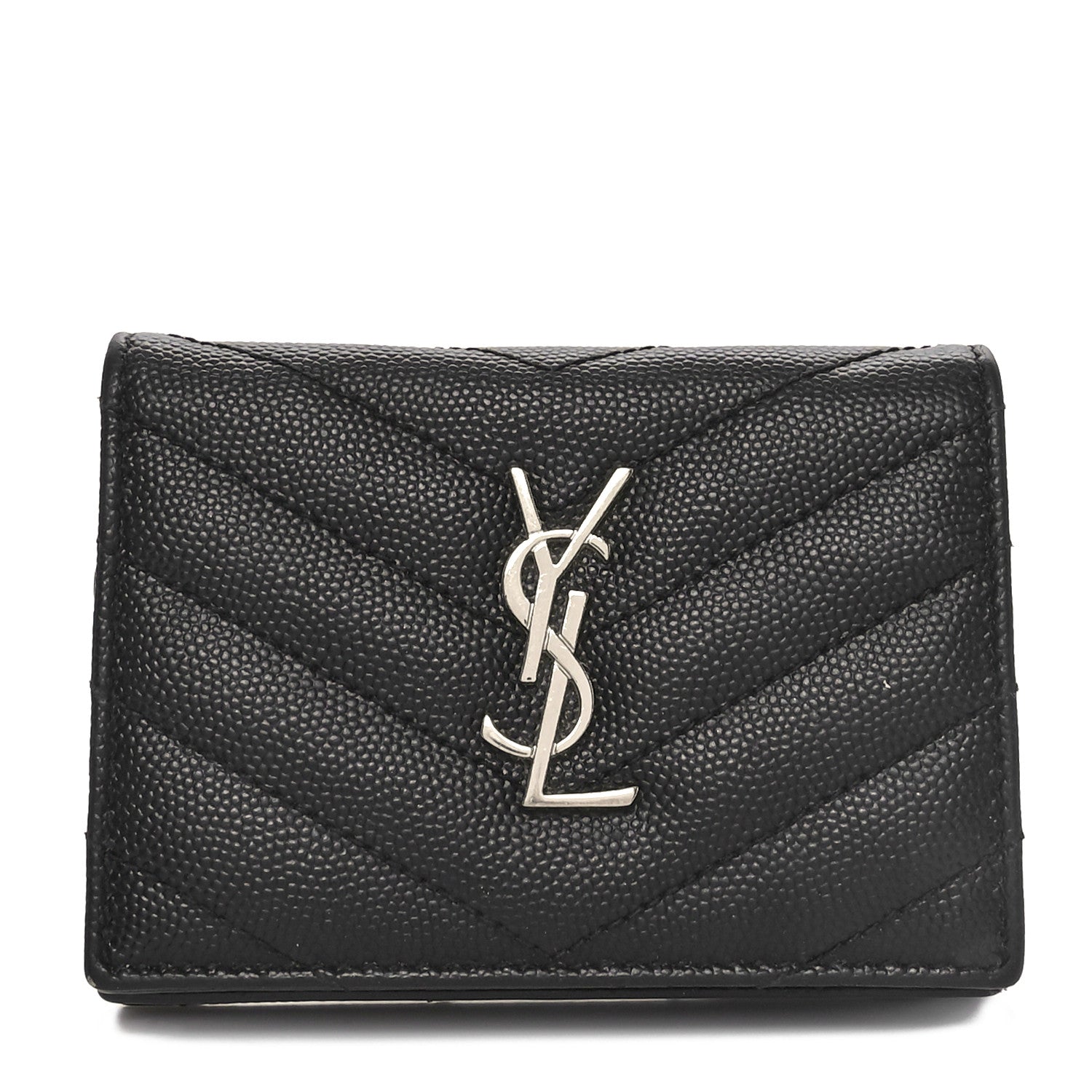 Saint Laurent Grain De Poudre Matelasse Chevron Monogram Card Case Black 1 of 9