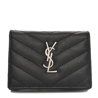 Saint Laurent Grain De Poudre Matelasse Chevron Monogram Card Case Black 1 of 9