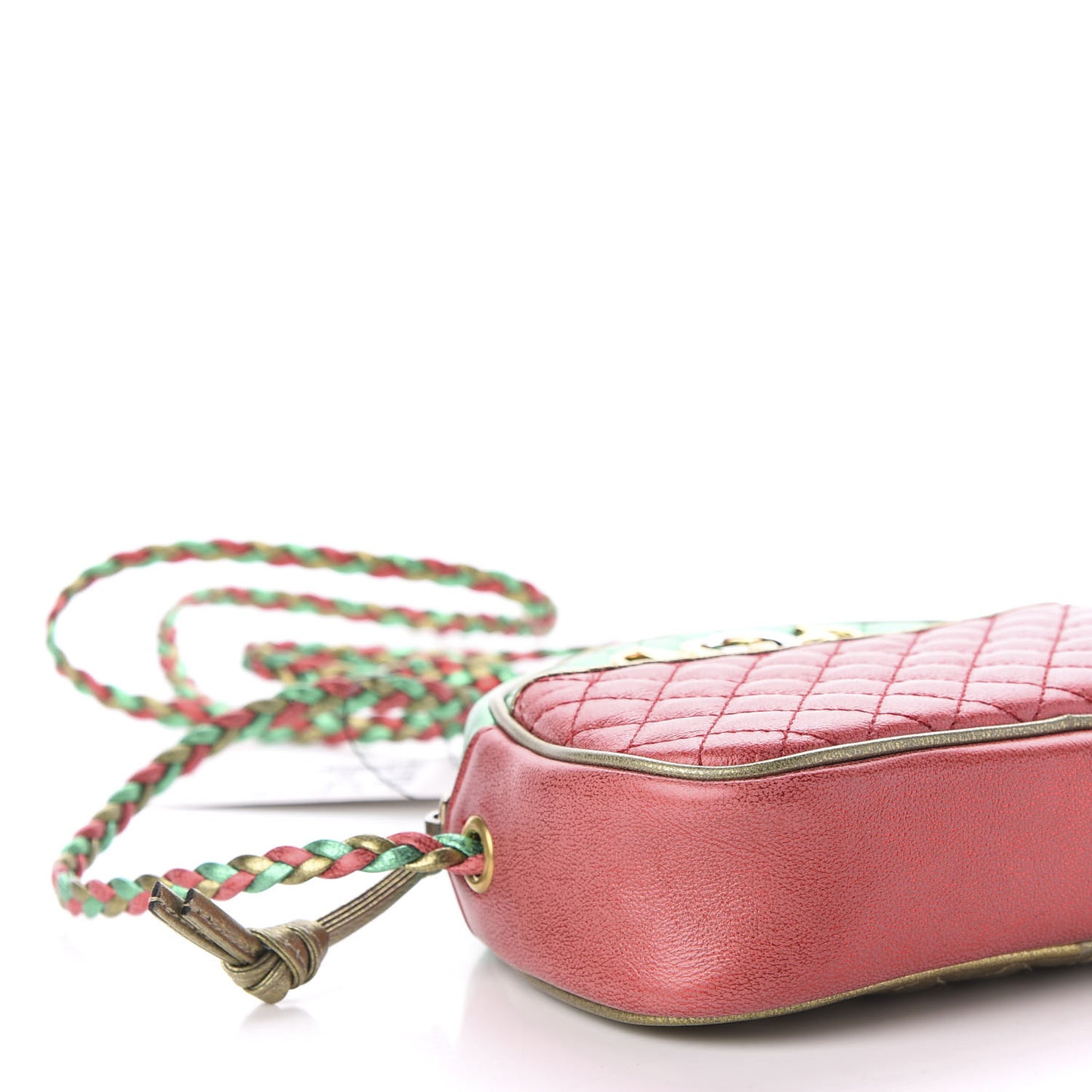 Laminated Nappa Trapuntata Mini Zumi Dome Shoulder Bag Rosso Jasmine Green Rame