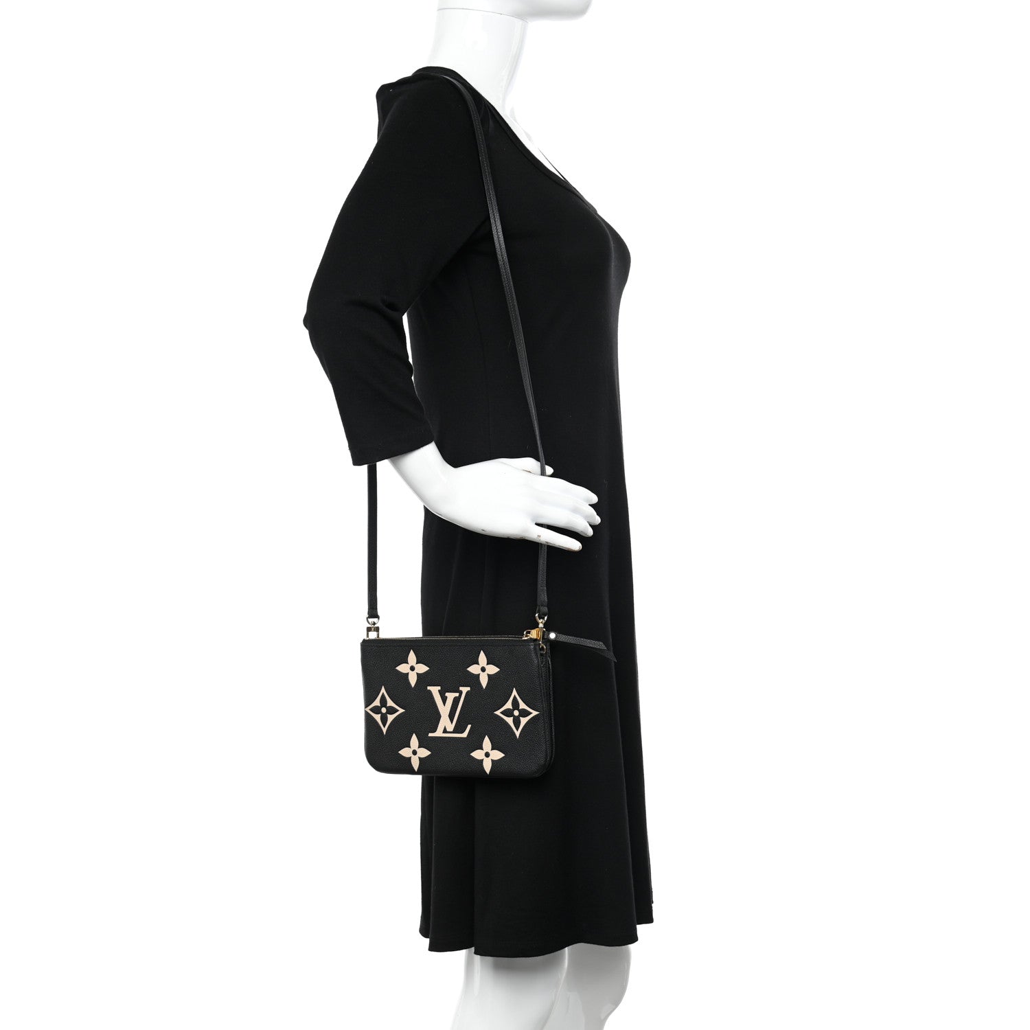 Louis Vuitton Empreinte Monogram Giant Double Zip Pochette Black Cream 2 of 12