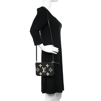 Louis Vuitton Empreinte Monogram Giant Double Zip Pochette Black Cream 2 of 13