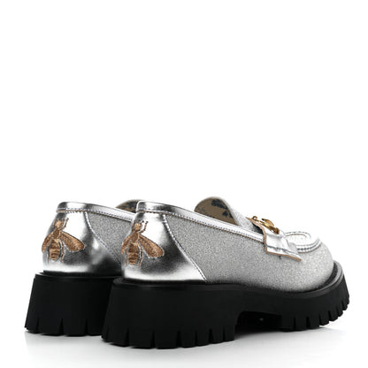 Gucci Mini Diamond Storm Silk Calfskin Womens Harald Horsebit 25mm Platform Loafers 36.5 Silver 4 of 10
