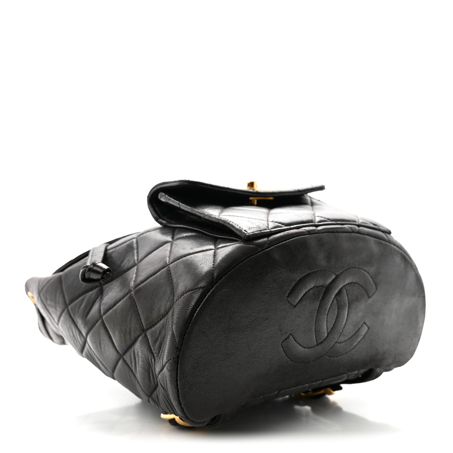 Lambskin Quilted Drawstring Backpack Black