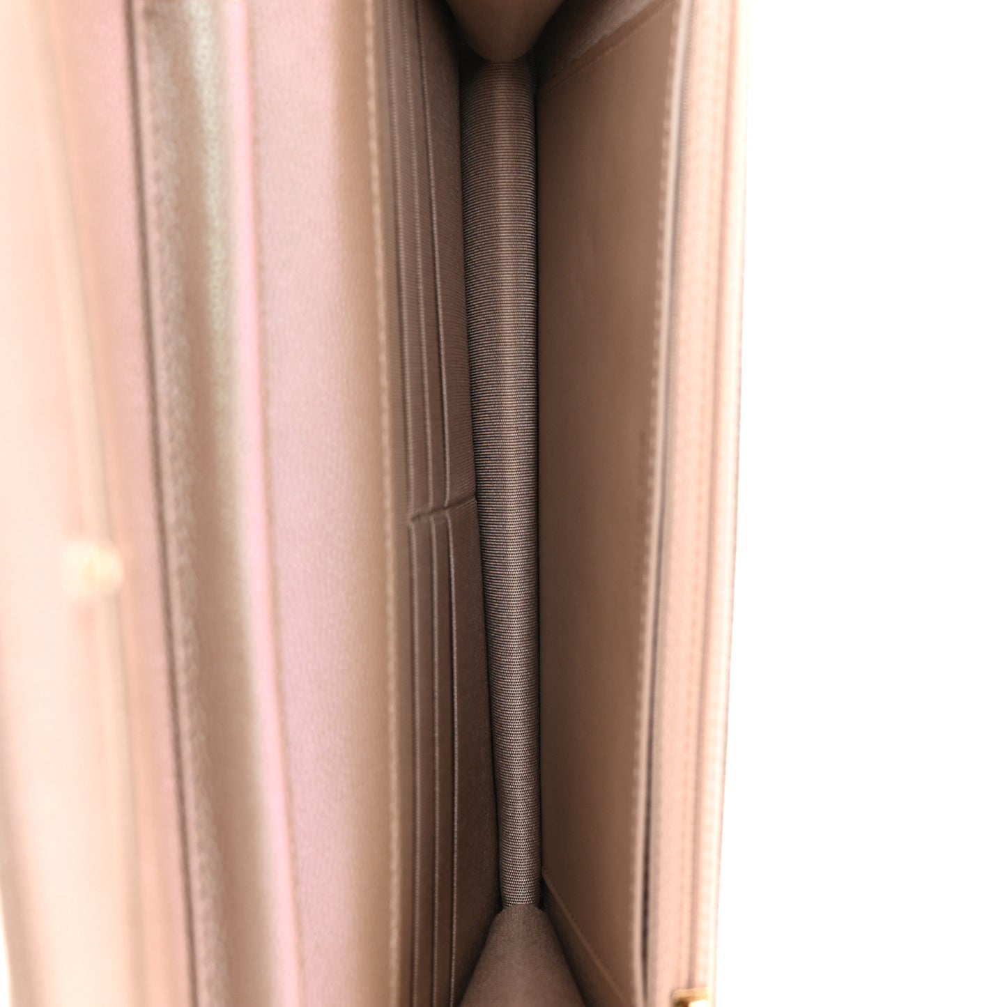 Iridescent Caviar Quilted Wallet on Chain WOC Beige