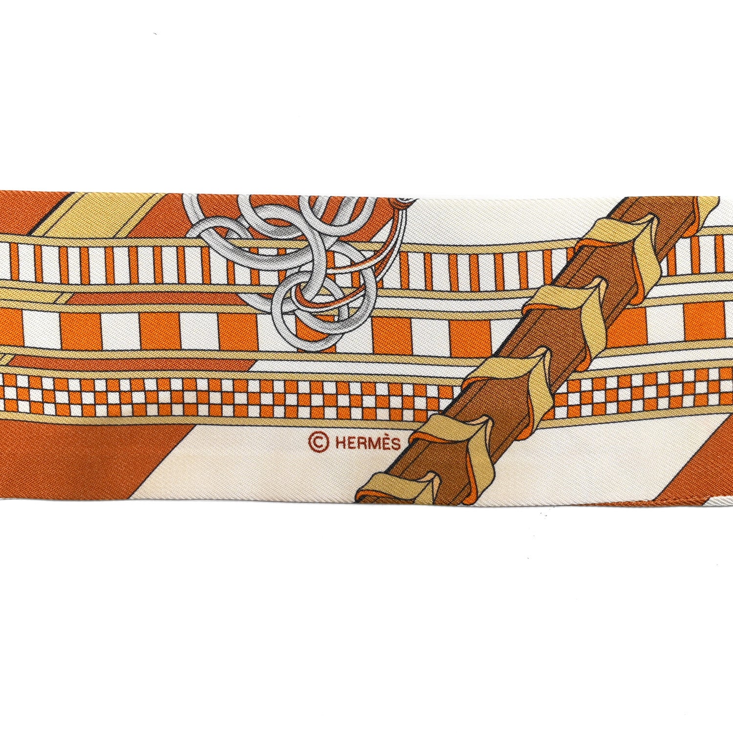 Hermes Silk Brides et Gris Twilly Caramel White Bronze 3 of 7