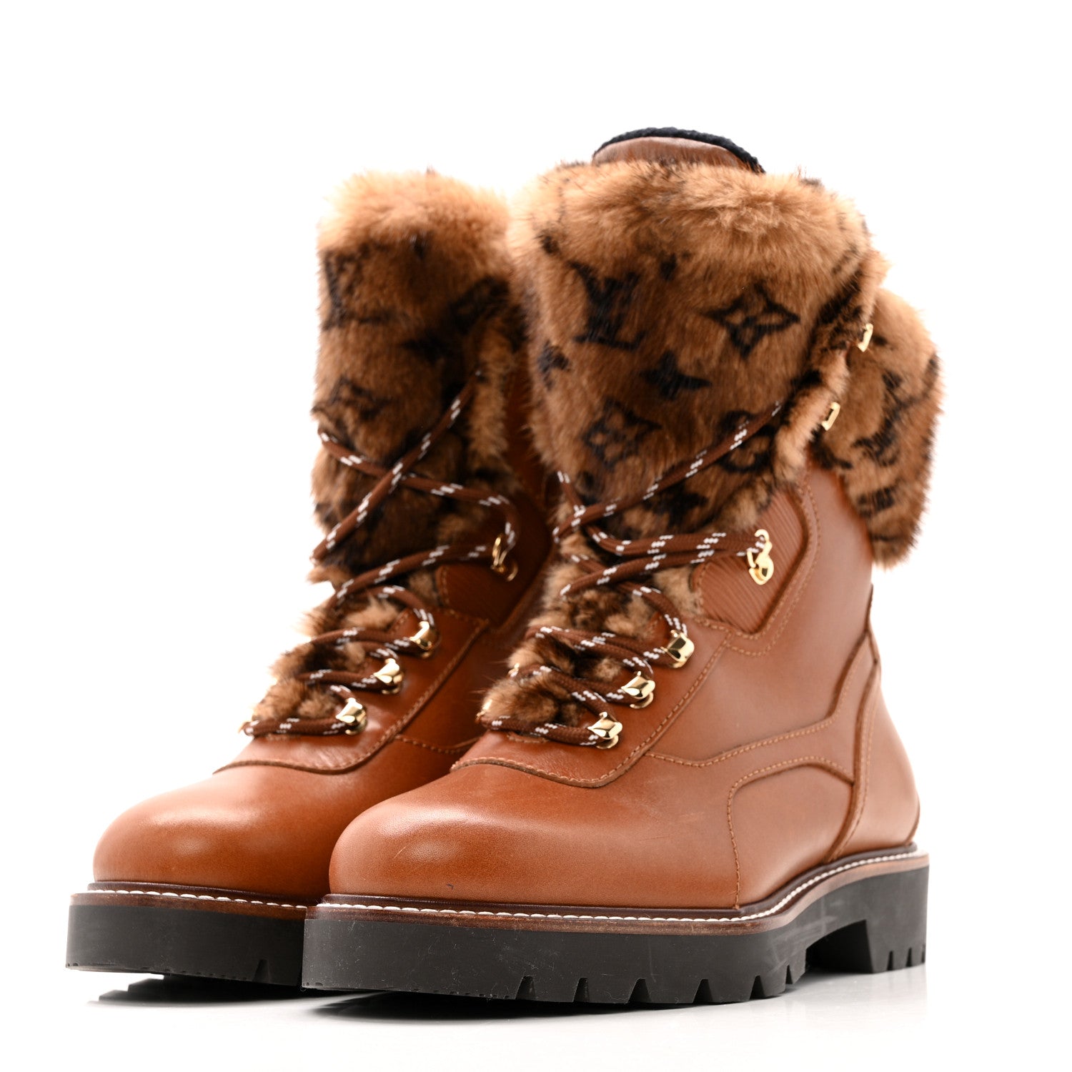 Louis Vuitton Calfskin Mink Territory Ranger Combat Boots 39.5 Cognac 4 of 12