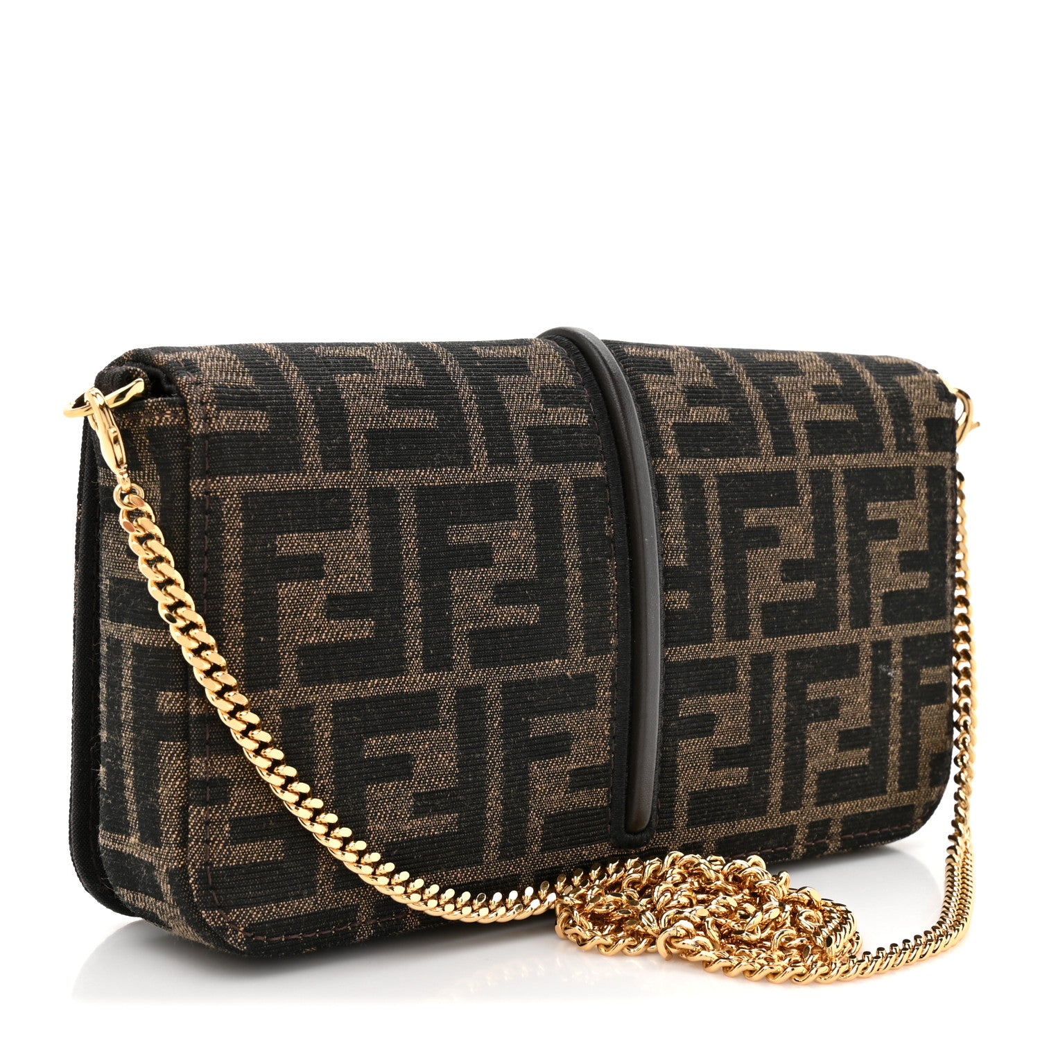 Fendi Fabric Jacquard Vitello Grace FF 1974 Fendigraphy Wallet On Chain Tobacco Moro Ebano 4 of 12