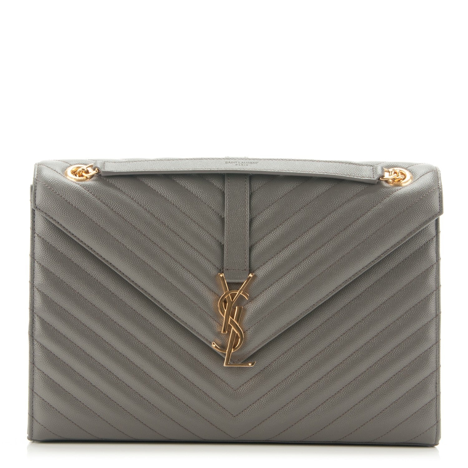 Saint Laurent Grain De Poudre Matelasse Chevron Large Monogram Satchel Earth 1 of 7
