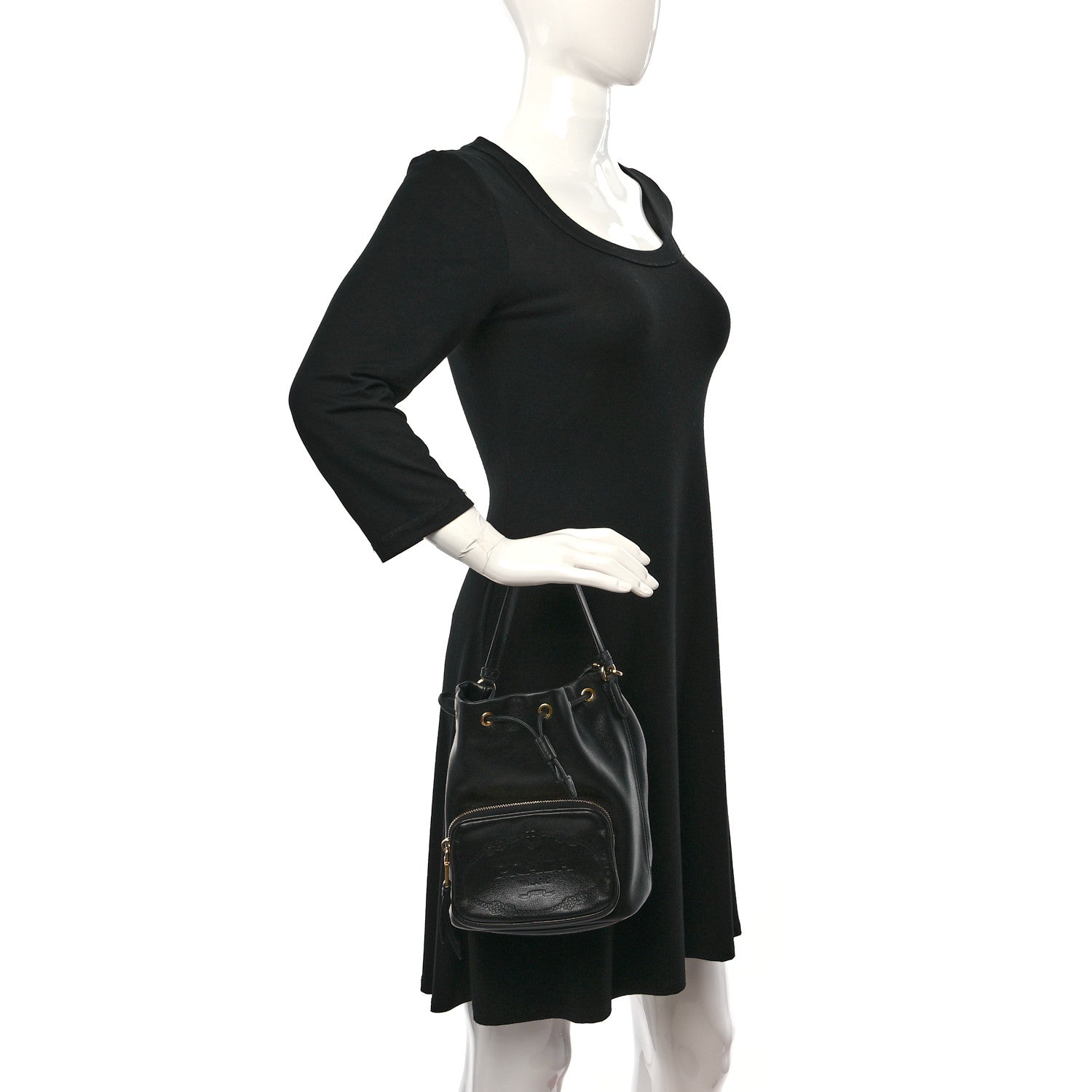 Prada Glace Calfskin Embossed Secchiello Bucket Bag Black 2 of 9