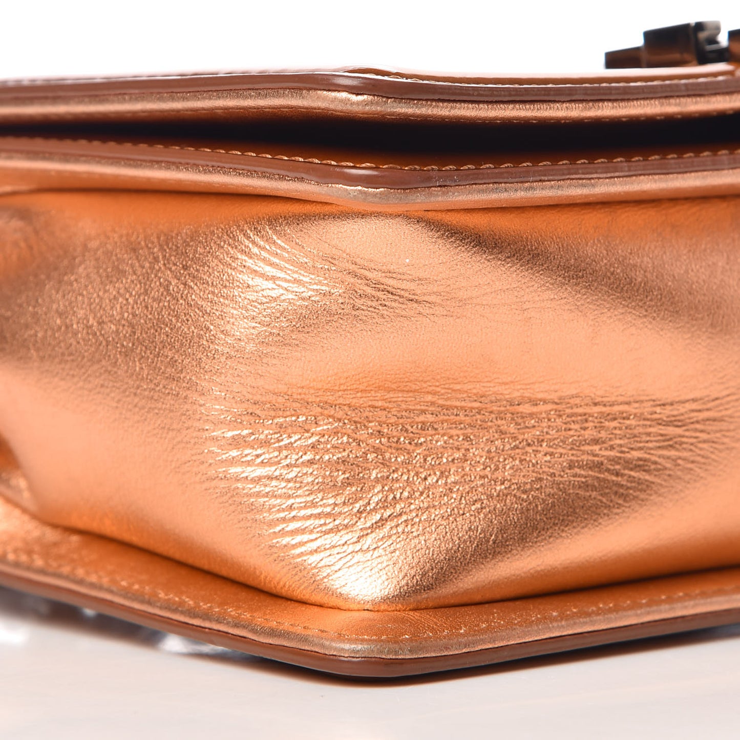 Metallic Patent Calfskin Quilted Small Boy Flap Orange