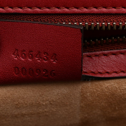 Gucci Glossy Calfskin Snakeskin Studded Fox Broche Bamboo Top Handle Bag Red 7 of 10