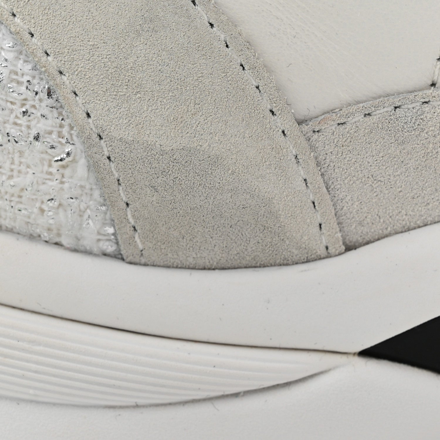 Chanel Painted Iridescent Cotton Tweed Suede Calfskin Womens CC Sneakers 37 White Silver Multicolor 13 of 13