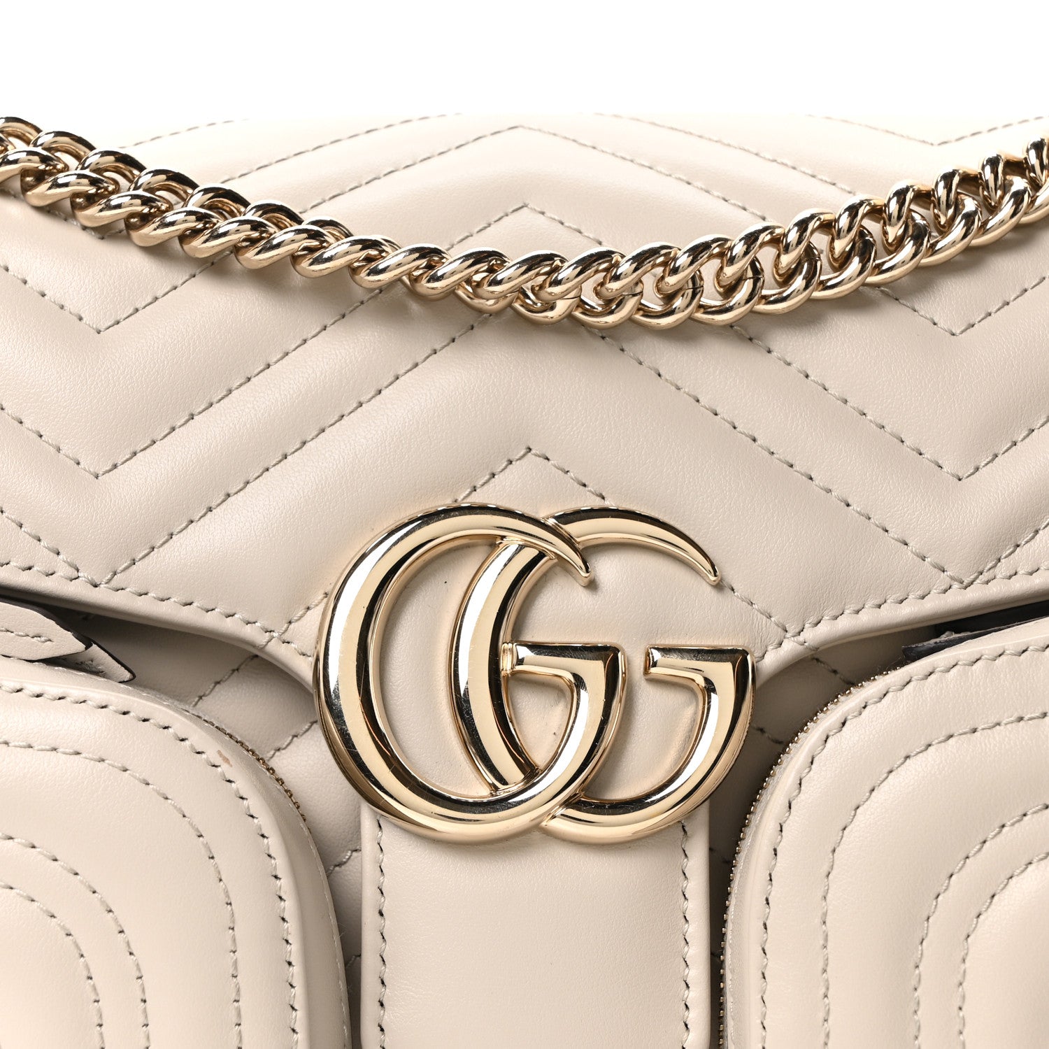 Gucci Calfskin Matelasse Small GG Marmont Multi Pocket Shoulder Bag Light Grey 8 of 10