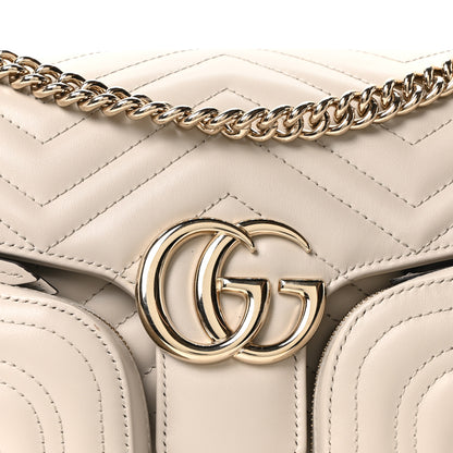 Gucci Calfskin Matelasse Small GG Marmont Multi Pocket Shoulder Bag Light Grey 8 of 10
