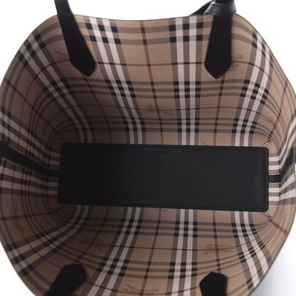 Burberry Grainy Calfskin Haymarket Check Medium Reversible Tote Black 5 of 16