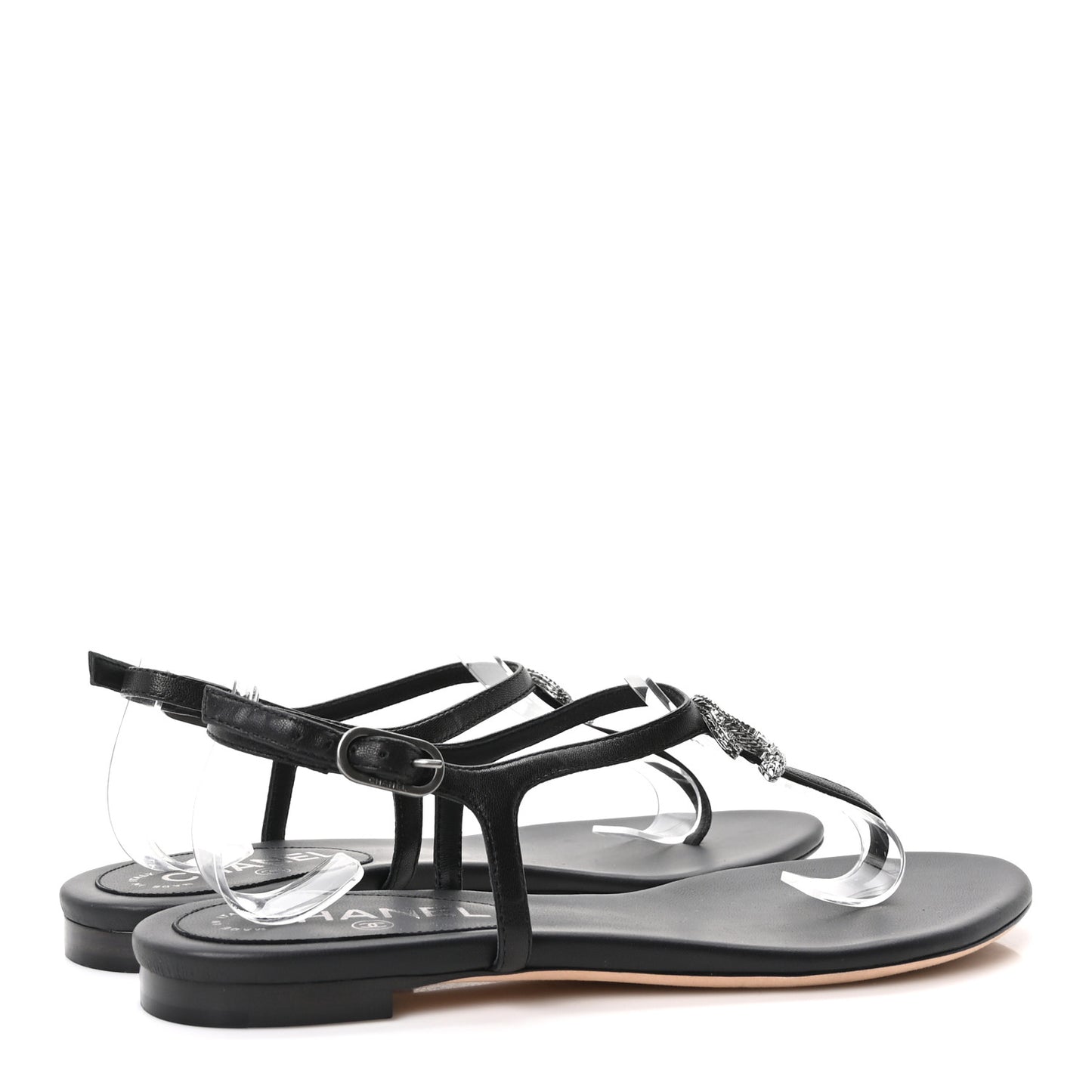Lambskin Crystal CC Thong Sandals 38 Black