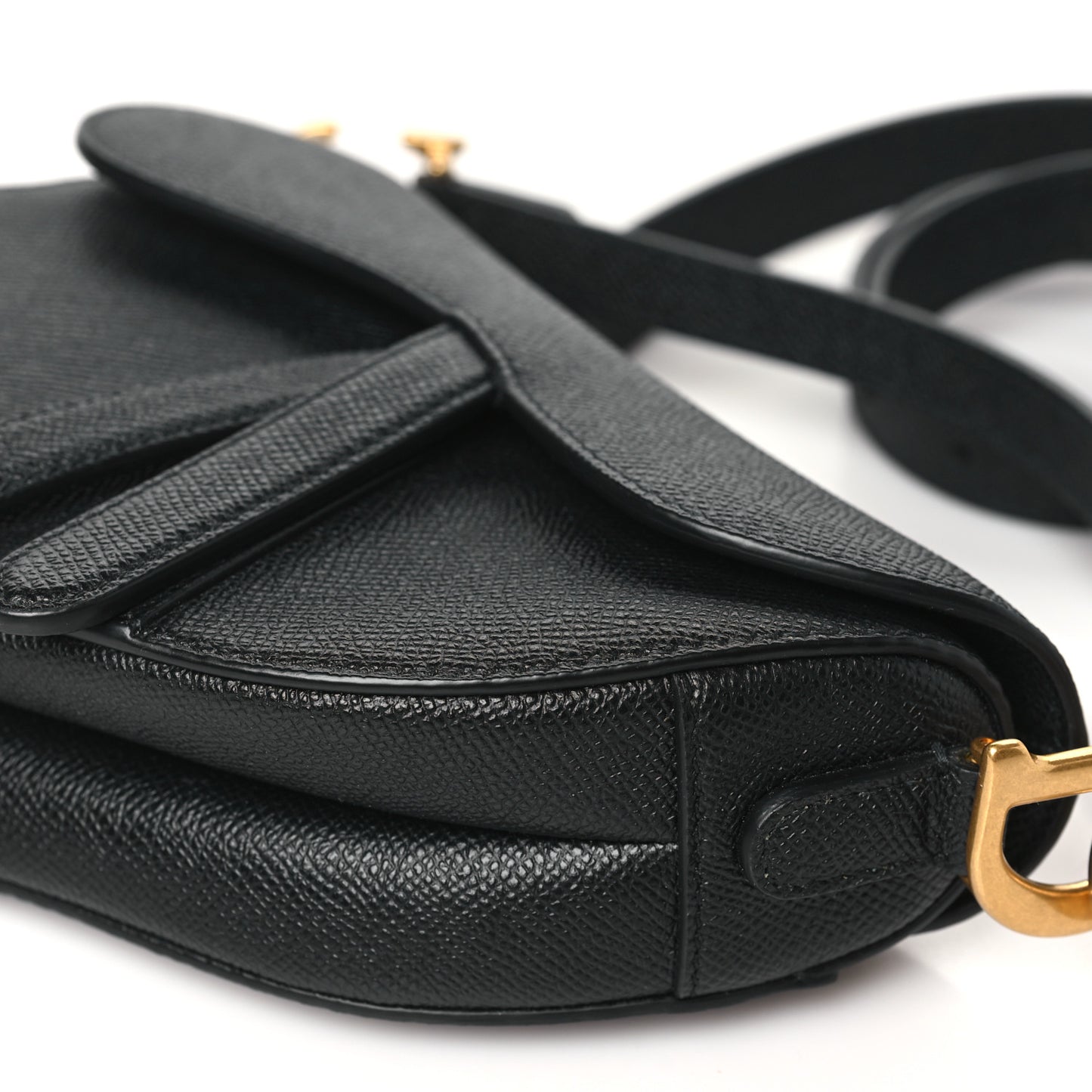 Grained Calfskin Mini Saddle Bag With Strap Black